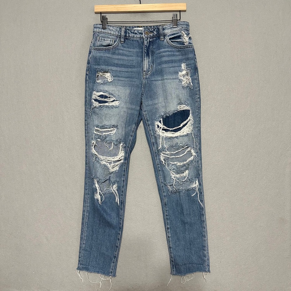 KanCan Signature Ultra High Rise Taper Distressed Jeans VBK1671A Blue Size 26